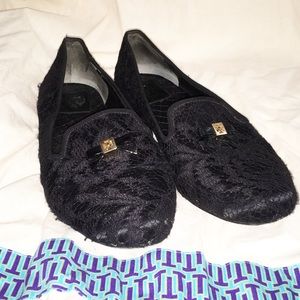 Tory Burch Black Lace Loafer Flats